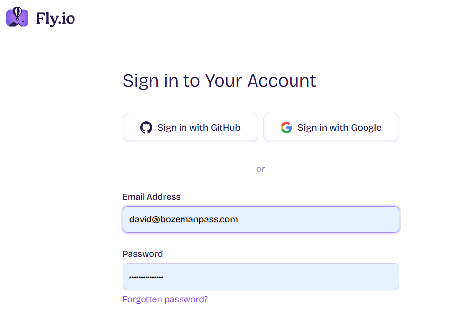 Signing in to a fly.io account